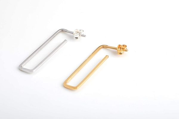 Geometric hoop earrings 6 Large rectangle hoop gold earrings - Image 5