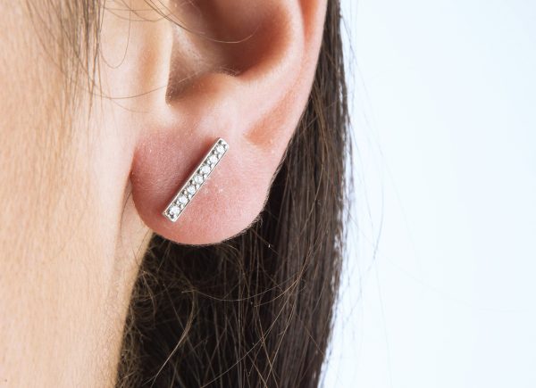Gold diamond stud earrings 3 Gold diamond bar stud earrings - Image 4