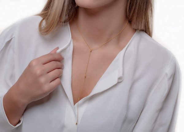 Handmade long gold beaded necklace - Image 3