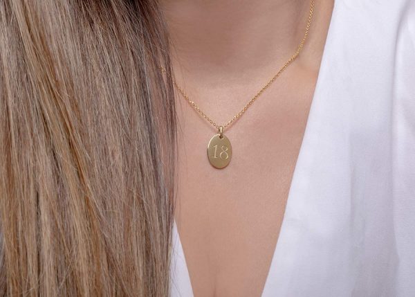 Initial Custom oval disk necklace 1 Engraved Custom oval disk necklace - Image 1