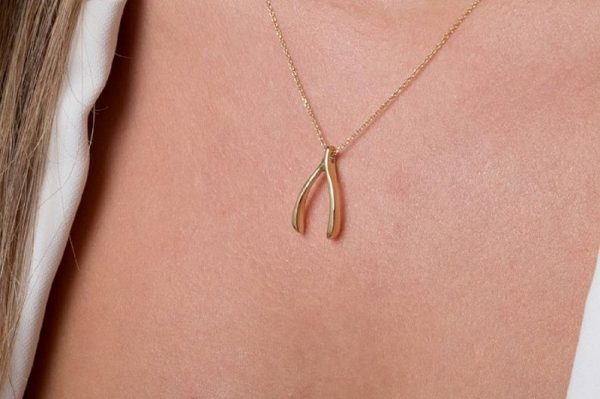 Large wishbone necklace 1 Large wishbone gold necklace - Image 1