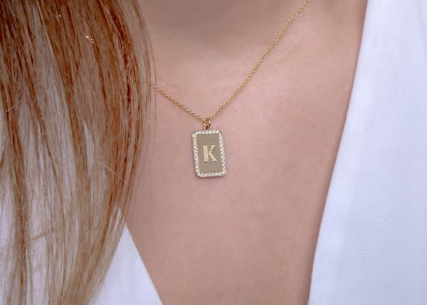 Square necklace framed with diamonds - Image 1