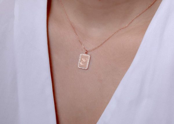Square necklace framed with diamonds - Image 4