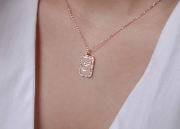 Square necklace framed with diamonds - Image 6
