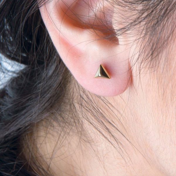 Pyramid-studs-2 Pyramid gold stud earrings - Image 3