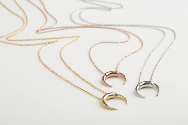 Small plain double horn necklace 5 Double horn moon necklace 15X15mm - Image 8