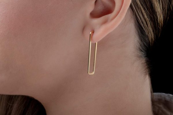 Small rectangle hoop earrings 3 Rectangle hoop earrings in solid gold - Image 5