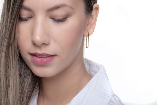 Small rectangle hoop earrings 4 Rectangle hoop earrings in solid gold - Image 6