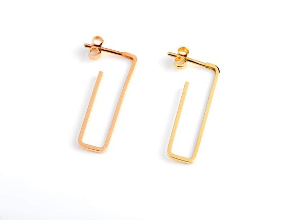 Small rectangle hoop earrings 6 Rectangle hoop earrings in solid gold - Image 3