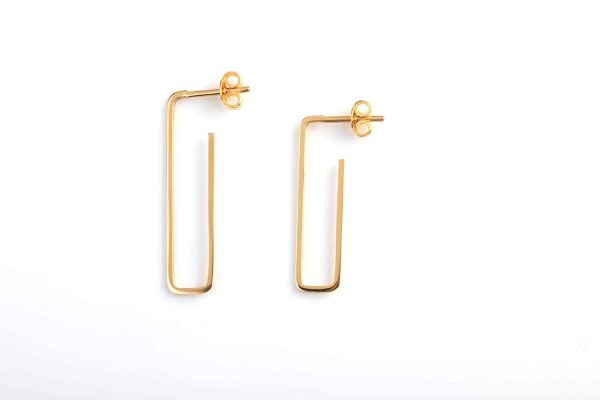 Small rectangle hoop earrings 7 Large rectangle hoop gold earrings - Image 9
