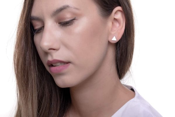 Tiny triangle gold stud earrings - Image 4