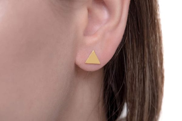 Tiny triangle gold stud earrings - Image 6