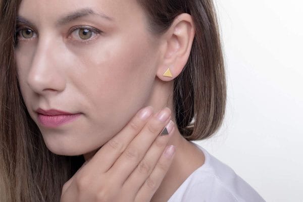 Tiny triangle gold stud earrings - Image 7
