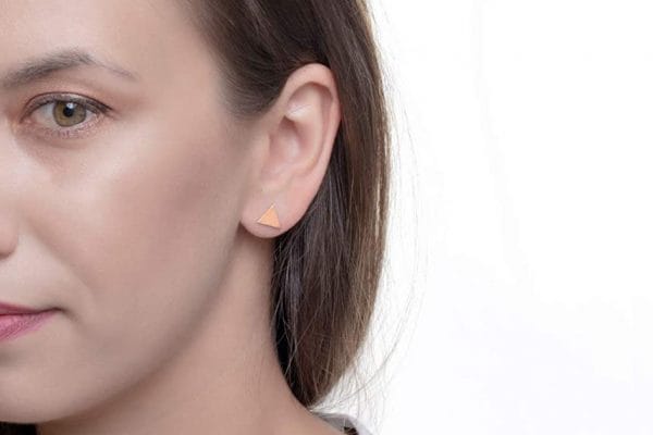 Tiny triangle gold stud earrings - Image 8