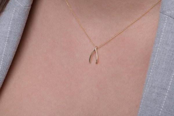 Tiny wishbone necklace 1 Tiny wishbone gold necklace - Image 1