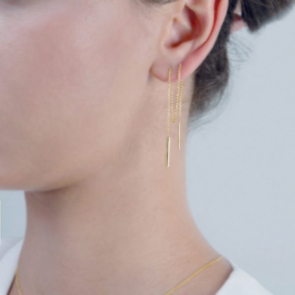 Unique-gold-Chain-Threader-earrings-2 Chain Threader earrings in solid gold - Image 3