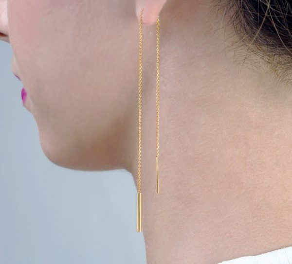 Unique-gold-Chain-Threader-earrings-4 Chain Threader earrings in solid gold - Image 5