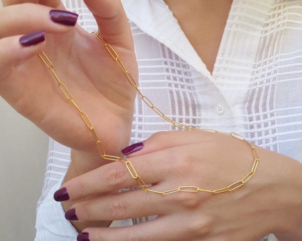 solid gold paperclip link chain