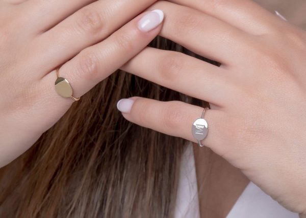 Unique oval signet ring, Initial ring - Image 4