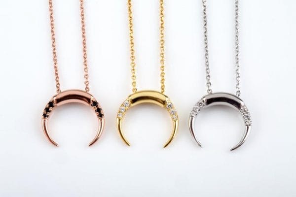 Diamond horn necklace 1 Crescent moon diamond gold necklace - Image 1