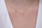 Crescent moon diamond gold necklace - Image 2