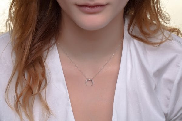 Crescent moon diamond gold necklace - Image 7