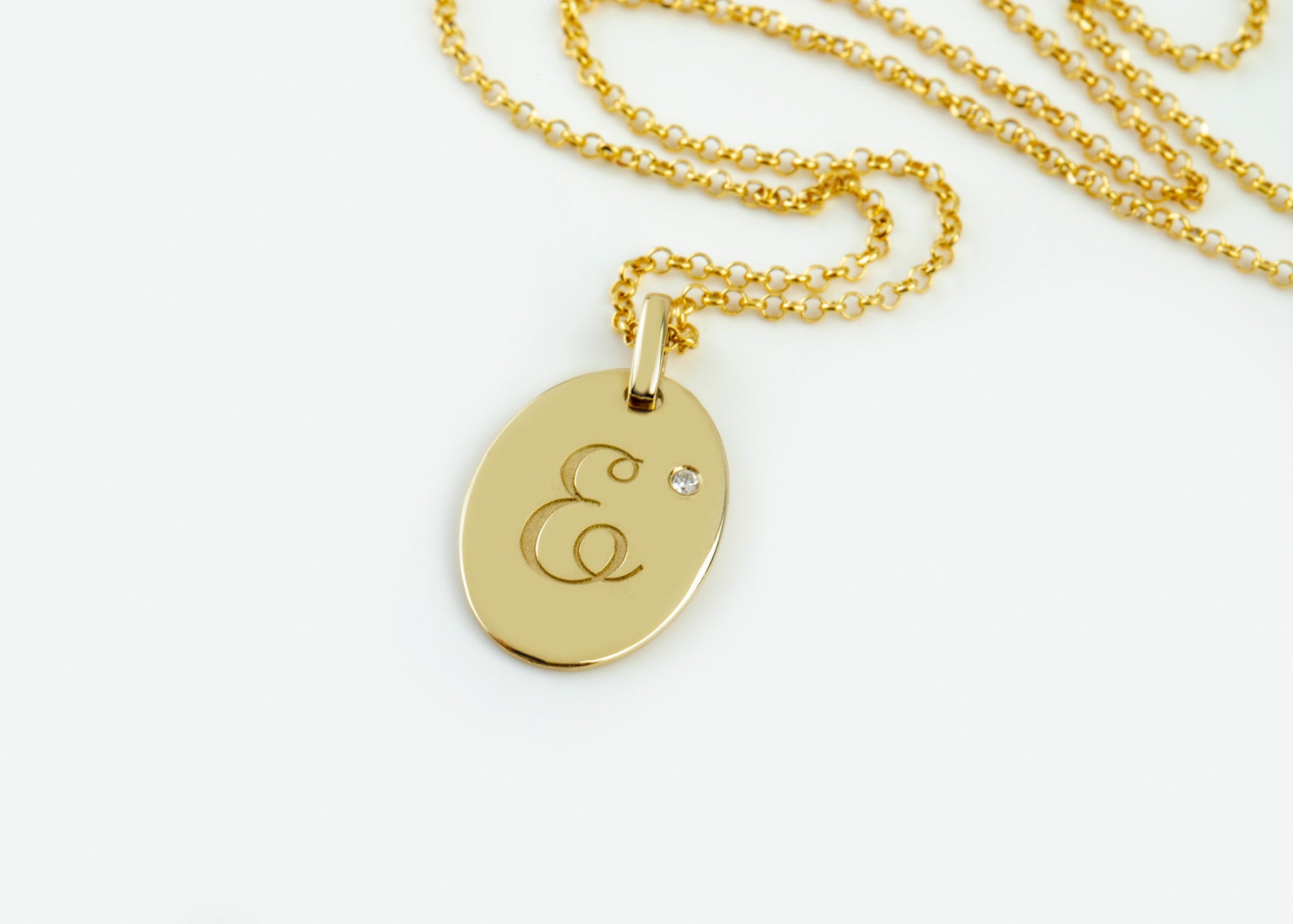 Oval shape initial charm, Letter necklace with diamond - Elegant Jewel Box