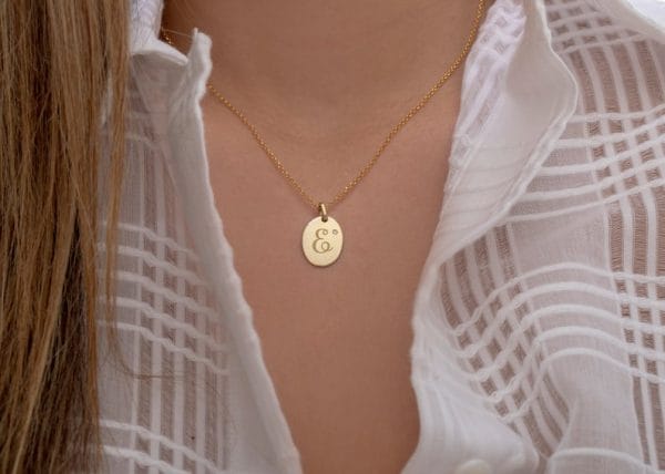 Oval shape initial necklace with diamond - Image 2