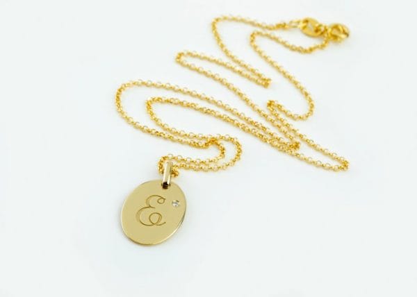 Oval shape initial necklace with diamond - Image 6