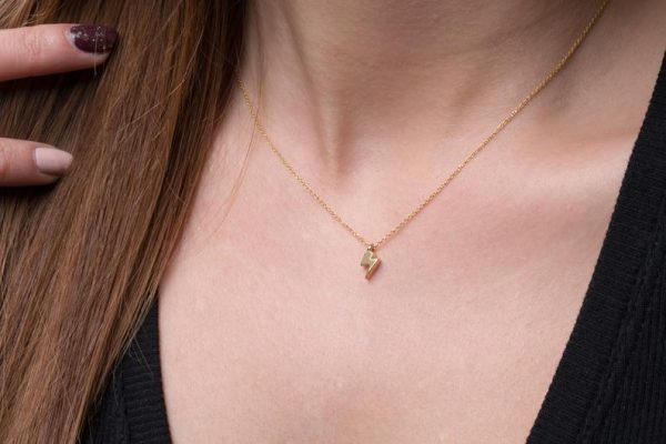 Solid gold bolt necklace, Lightning necklace 4 Solid gold Bolt Lightning necklace - Image 4