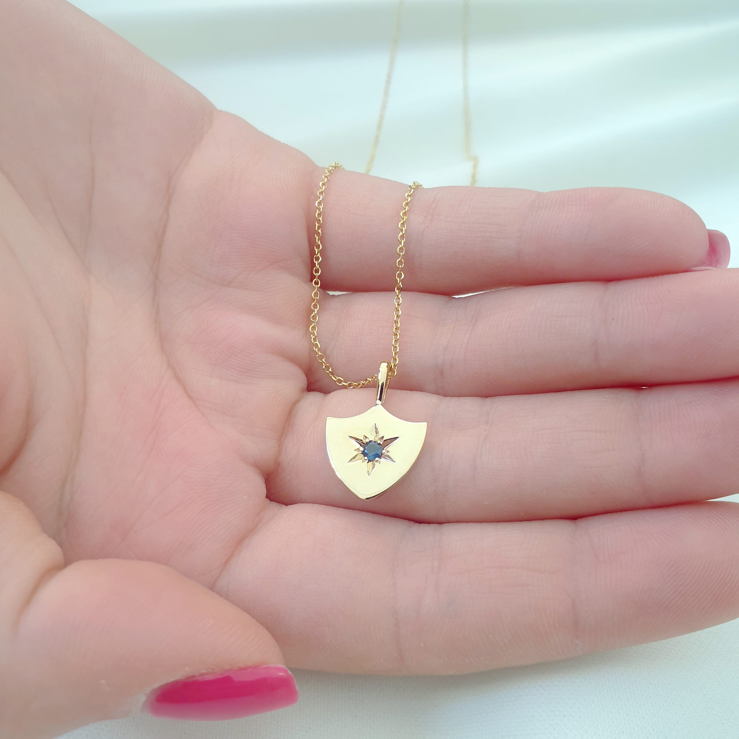 Gold Engraved Shield Necklace