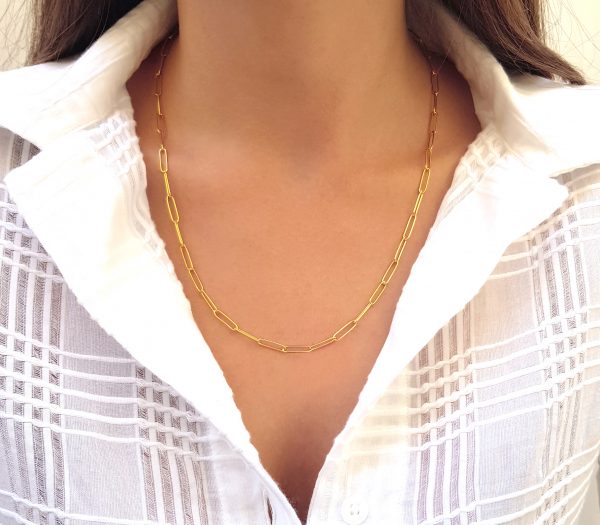 solid gold paperclip link chain