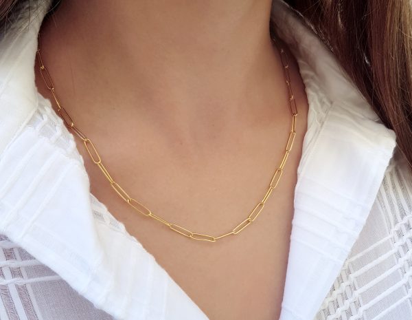 solid gold paperclip link chain