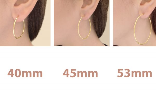 1.5mm big 1.5mm Hoops in solid gold k14 big, size 40mm, 45mm, 53mm - Image 2