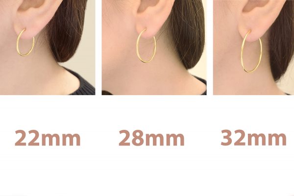 1.5mm small 1.5mm Hoops in solid gold k14 medium, size 22mm, 28mm, 32mm - Image 2