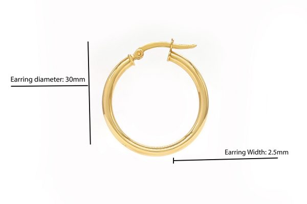 2.5mm Gold Hoops k14 size 30mm - Image 3