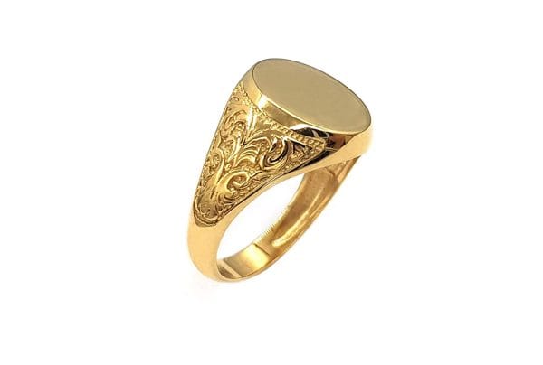 Unisex Oval custom signet ring in solid gold, RN386 - Image 5