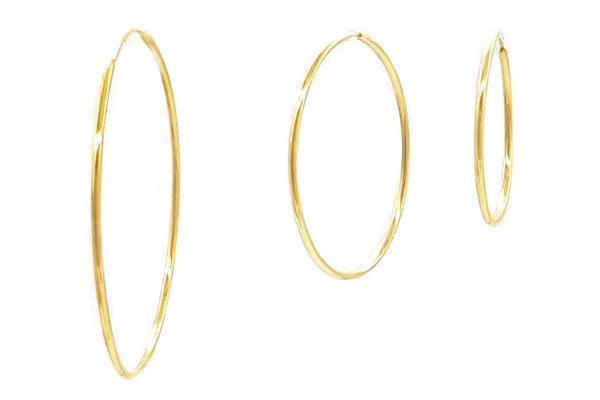 1mm Hoops in solid gold k14 big, size 21mm, 28mm, 40mm - Image 4