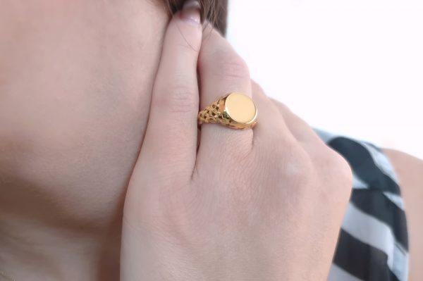 RN393 5 Oval braided signet ring in solid gold, RN393 - Image 8