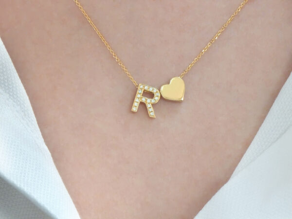 initial heart 2 gold diamond necklace, personalized gift